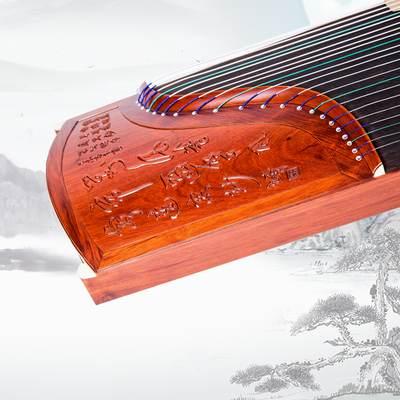 红木浮雕筝诗词古韵