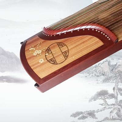 天然红木黄芽贝雕演奏筝雪中傲梅