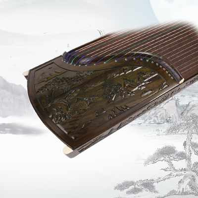 楠木雕刻演奏筝山青水秀